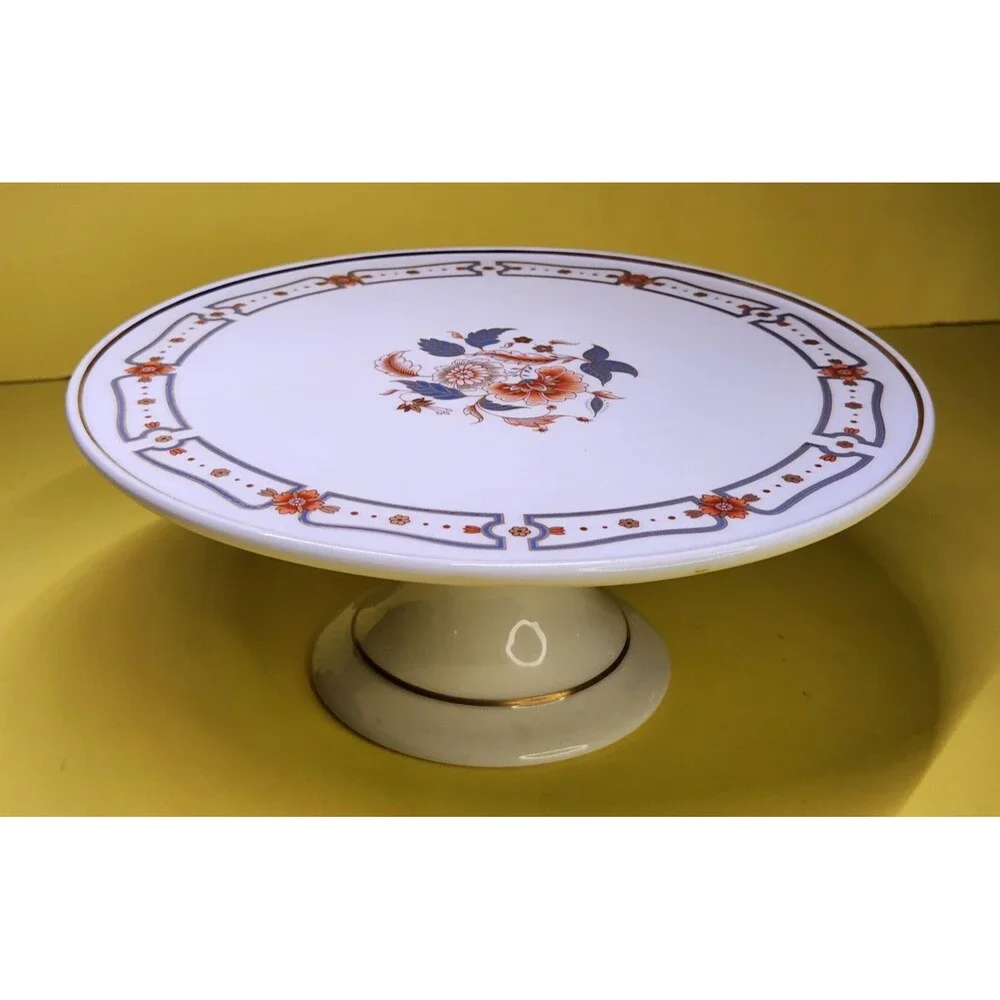 Richard Ginori Italy Porcelain Pedestal Cake Stand Taormina Tazza Gold Floral